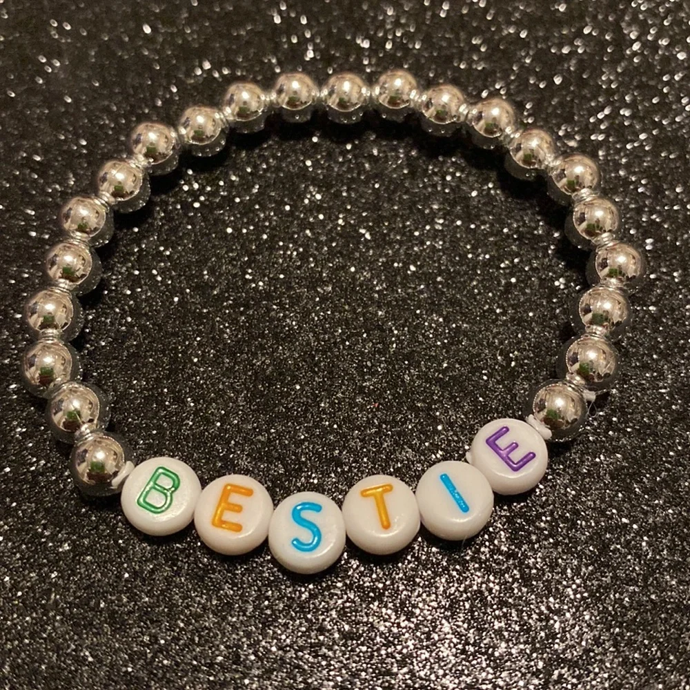 Girls faux silver beaded stretch bestie bracelet